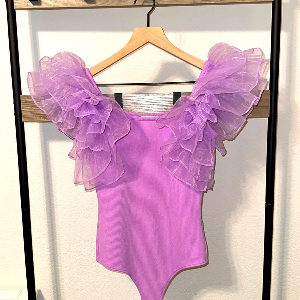 Lavender Organza Ruffle / Flutter Sleeve Bodysuit